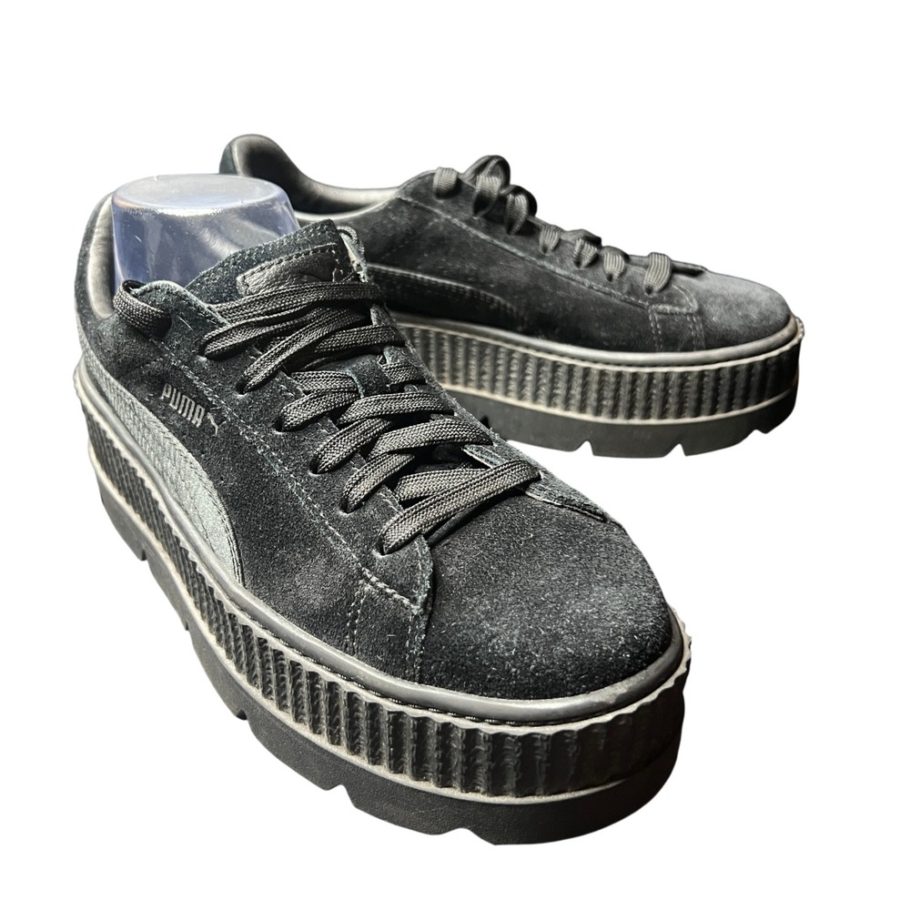 PUMA x FENTY Rihanna Cleated Creeper Black Suede Satin Sneakers Women's 8.5